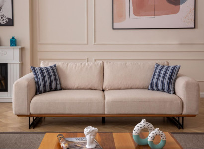Designer Sofa 3 Seater Upholstery Textile Modern Upholstery Beige 230cm Couches